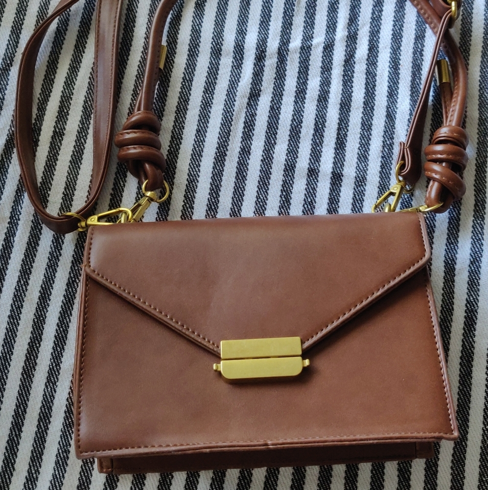 Brown Faux Leather Cross-Body Handbag